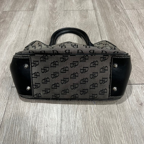 VTG Dooney Bourke Signature Monogram Tote Bag Black Gray Leather Trim 90s Y2K - Picture 3 of 11